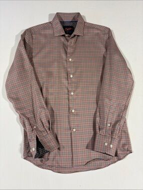 Egara Men’s Micro-Check Butt up Dress Shirt Medium Slim-Fit Stretch Non-Iron